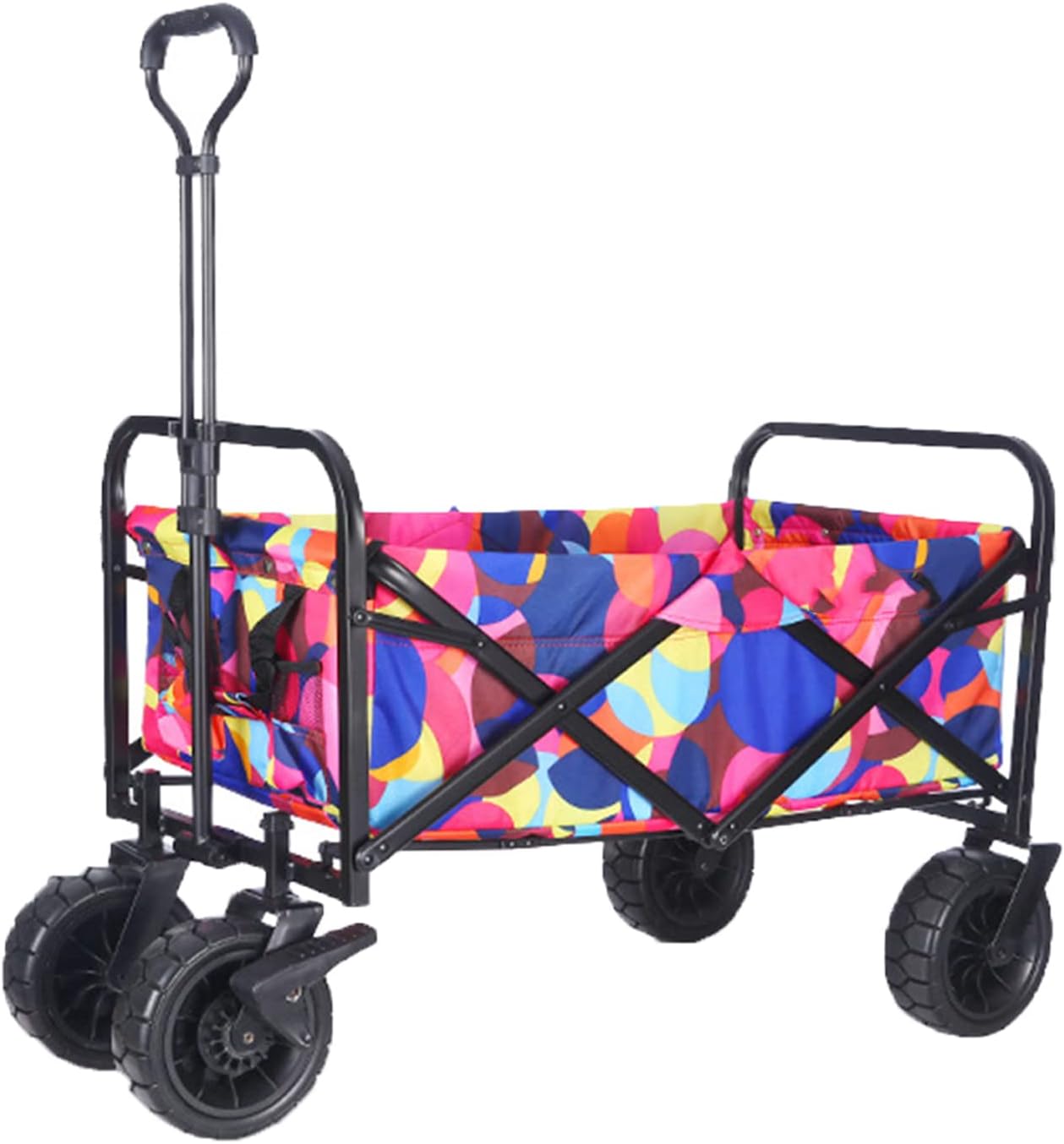 Collapsible Folding Garden Cart with Canopy - Portable Utility Wagon for Beach, Camping, Sports & Groceries, Off-Road Wheels, 220lbs Capacity, Pink Outdoor Trailer