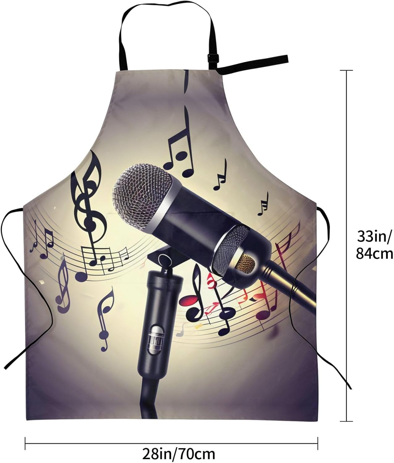 Microphone with Music Note print Waterproof apron with pocket adjustable cooking apron for adult kitchen bibs to bake