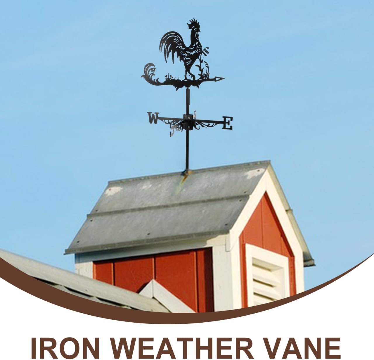 Rooster Weather Vane Roof Mounted Wind Direction Indicator Metal Weather Vane for Garden Farmhouse Patio Outdoor D Cor