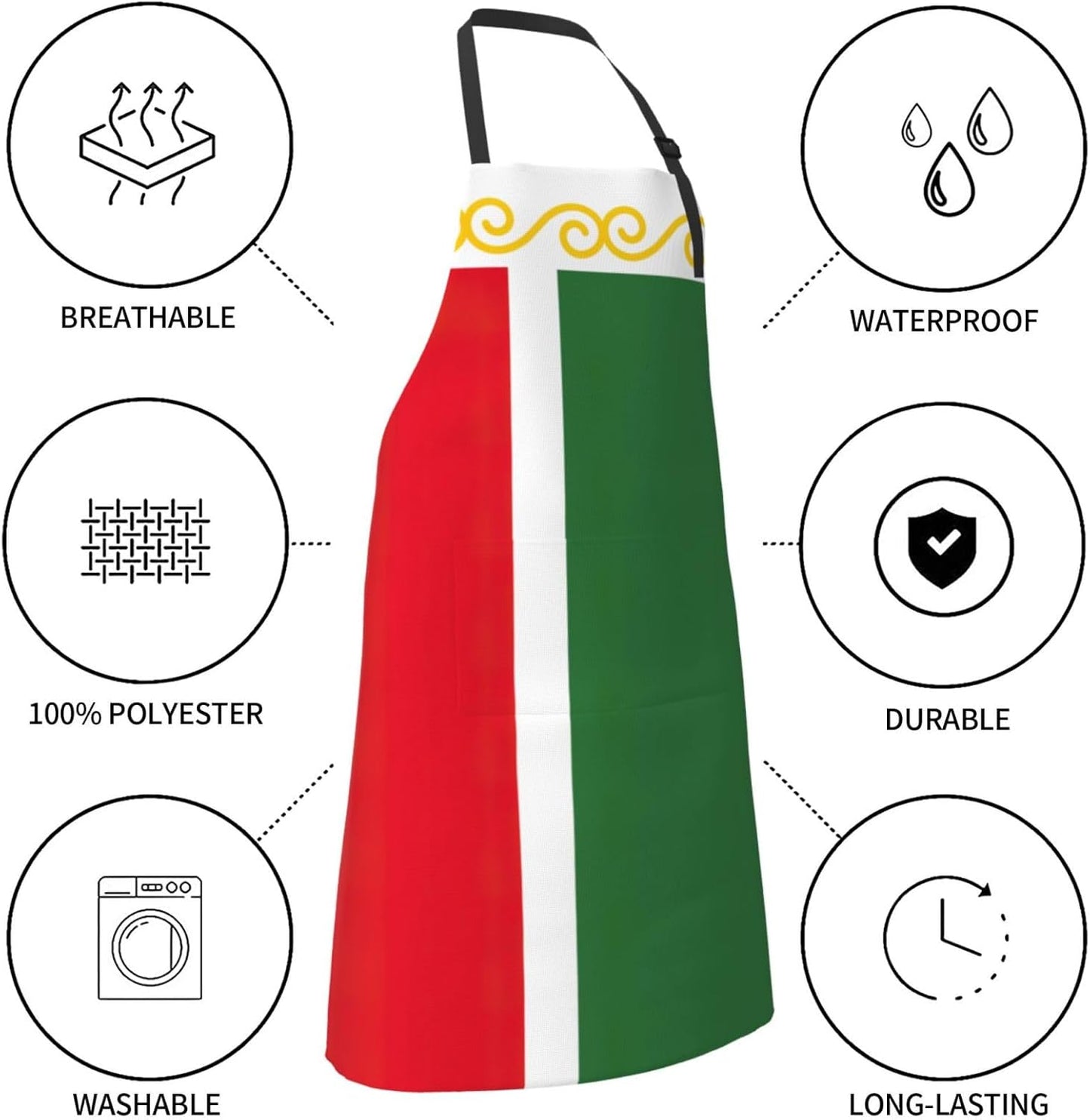 Flag of the Chechen Republic print Waterproof chef's apron with pocket
