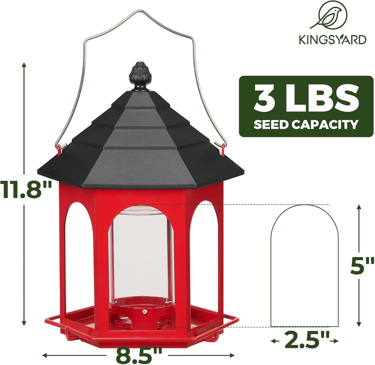 Kingsyard Metal Bird Feeder for Outdoors Hanging, 3 lbs Seed Feeder, W