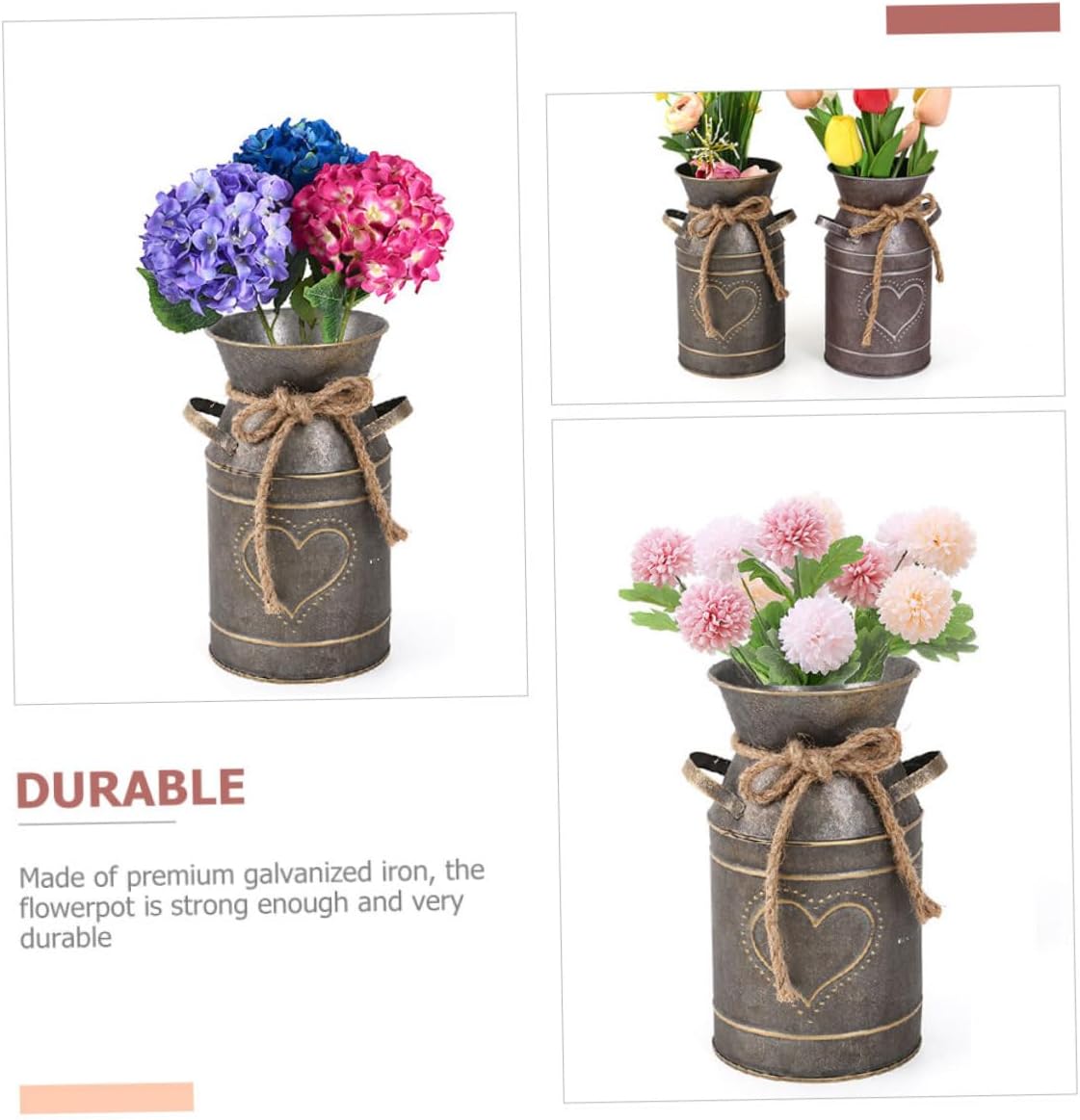 PRETYZOOM Iron Flowerpot Vintage Style Farmhouse Decor Galvanized Meta