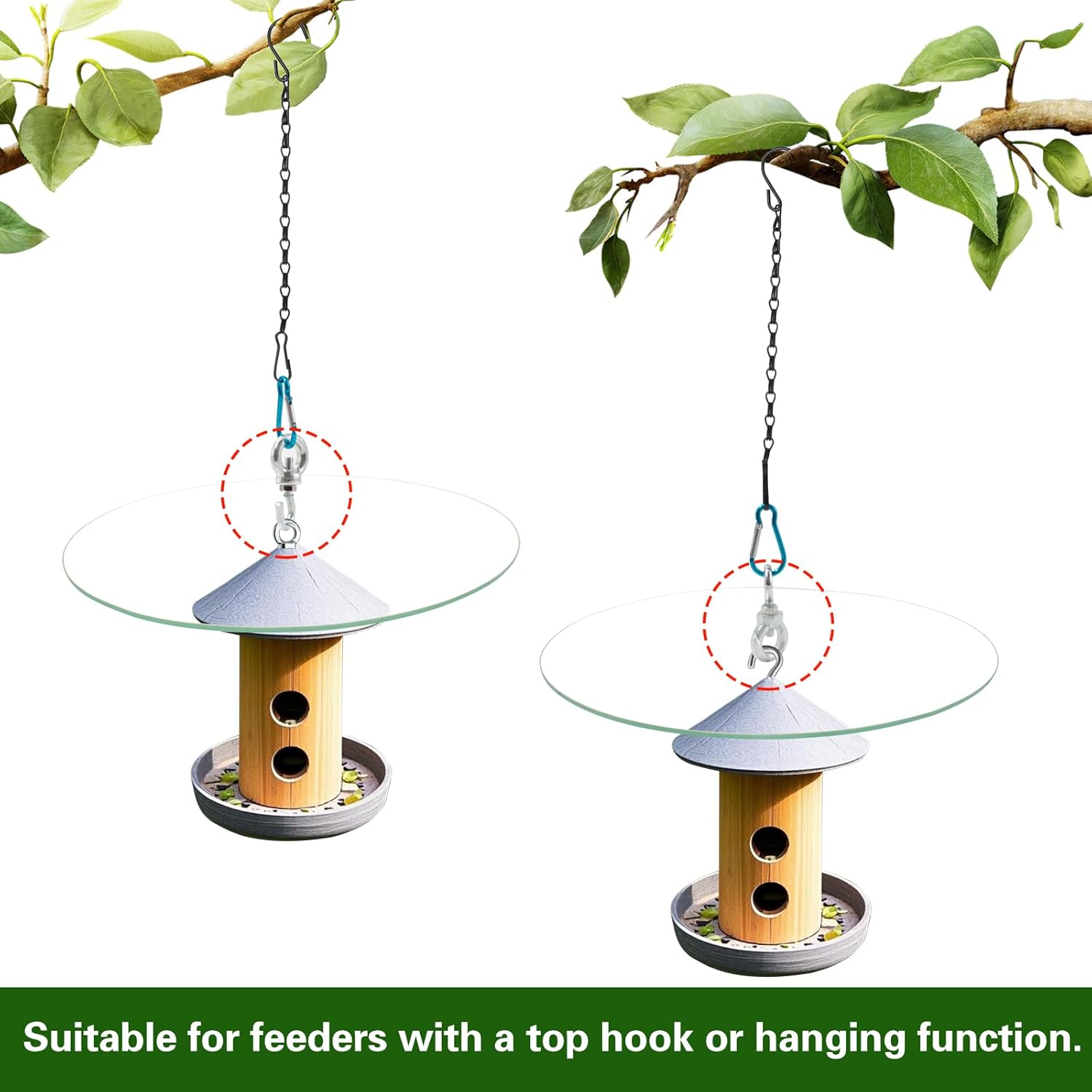 2 Set 11.2'' Clear Glass Squirrel Baffle Weather Guard for Hanging Hum
