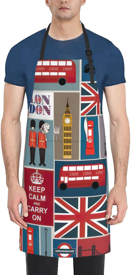 England Symbols print Waterproof apron with pocket adjustable cooking apron for adult kitchen bibs to bake