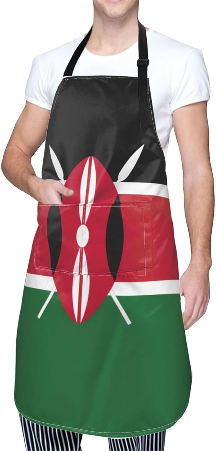 Flag of Kenya print Waterproof chef's apron with pocket apron for kitc