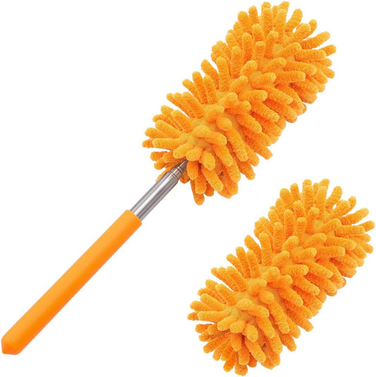 Microfiber Duster for Cleaning, Tukuos Hand Washable Dusters with 2pcs Replaceable Microfiber Head, Extendable Pole, Detachable Cleaning Supplies for Office, Car, Window, Furniture, Ceiling Fan