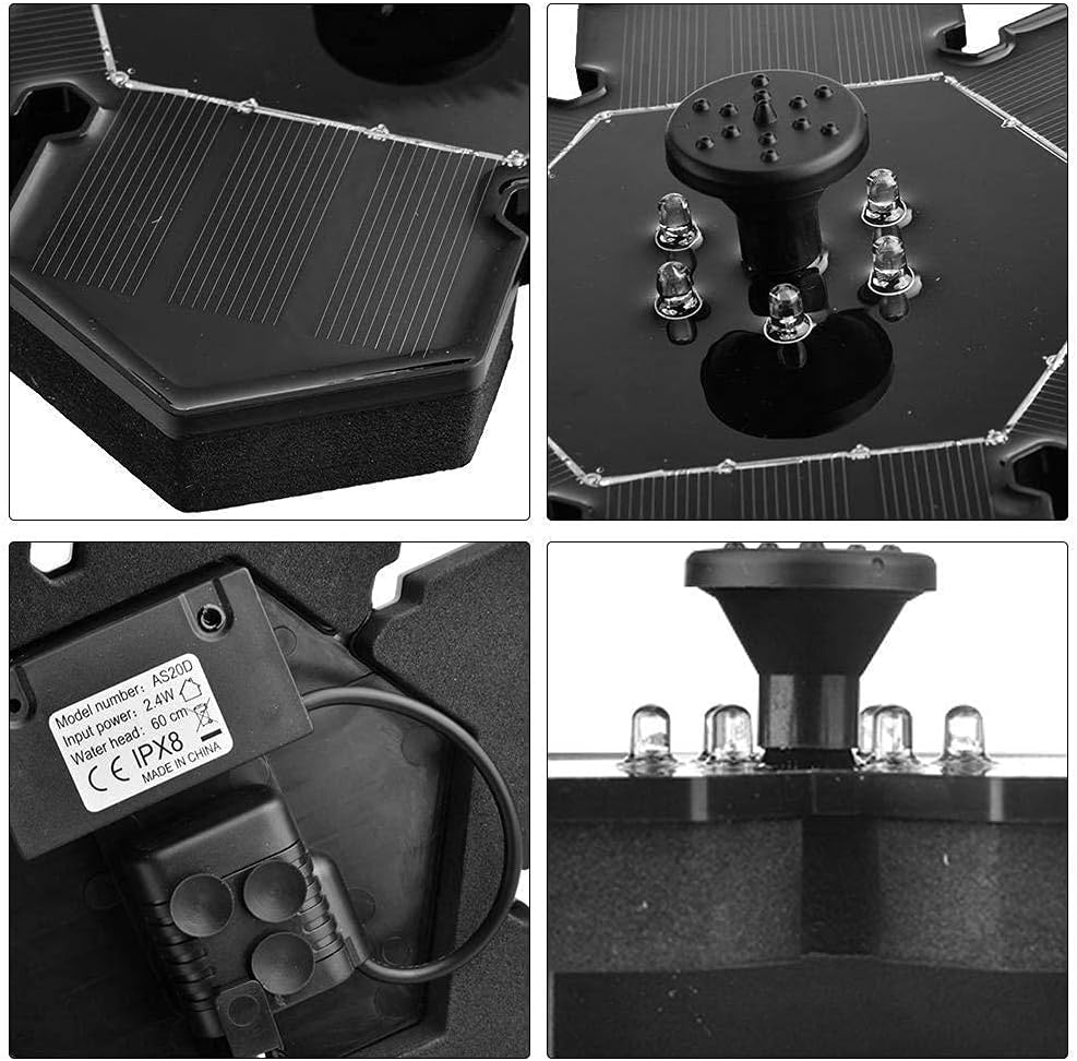 Solar Fountain 9V 2.4W with LED Light for Outdoor Pond Pool Fish Tank Garden Decoration