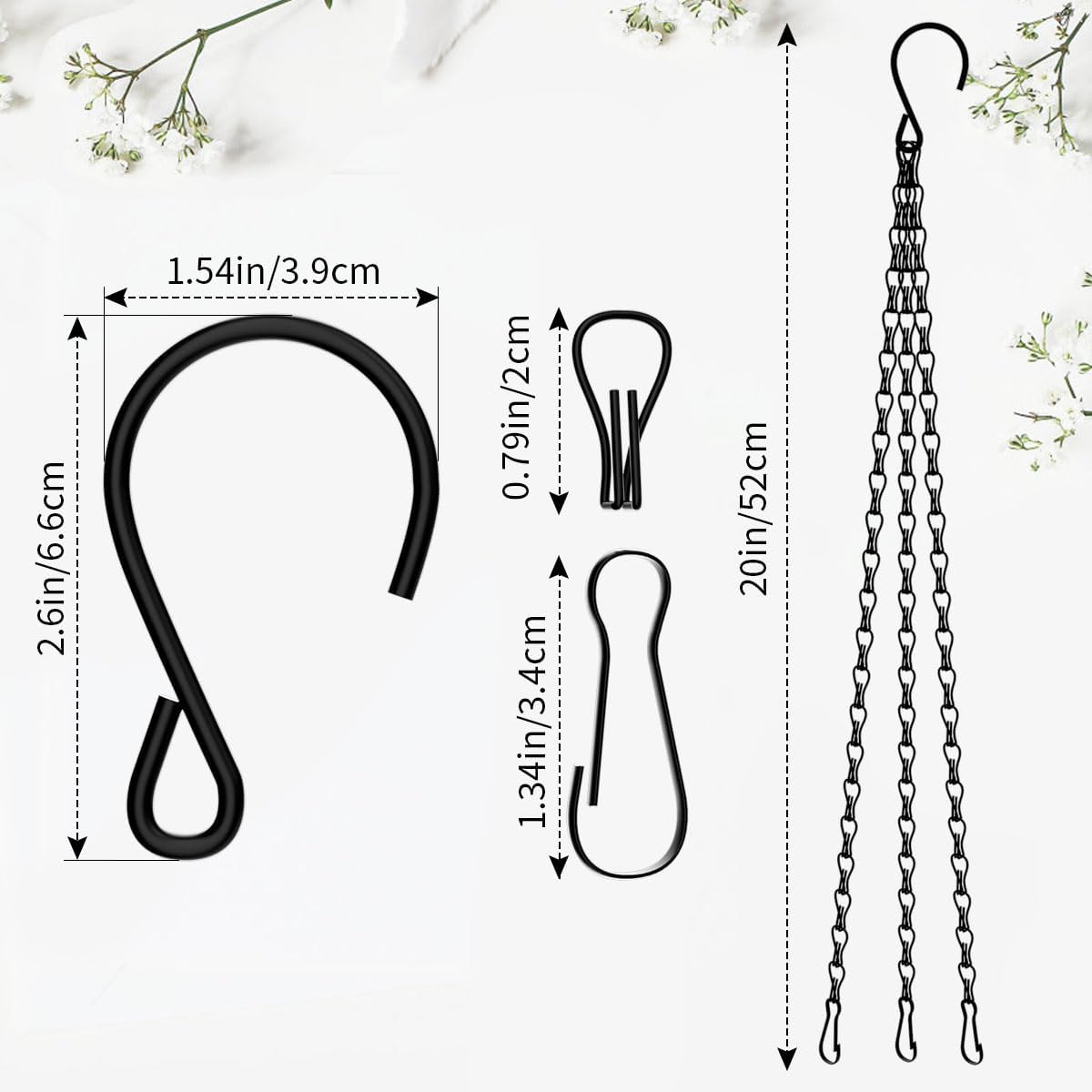 4PCS 20In Hanging Basket Chains, Chains for Hanging Baskets, chain plant hangers, Hanging Plant Chain, Pot Hangers decorative outdoor decorative chains for hanging bird feeder chain planter(Black)