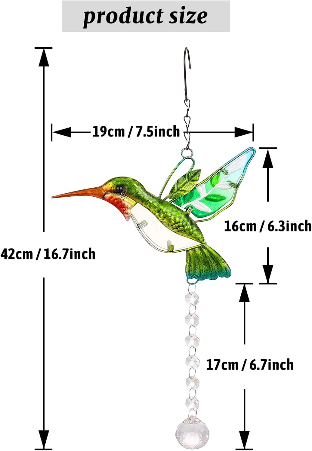 Andiker Crystal Suncatchers Hanging, Stained Glass Hummingbird Crystal Ball Prisms Ornament, Rainbow Maker Home Décor for Windows Chandelier Home Garden, Present for Bird Lovers (Green)