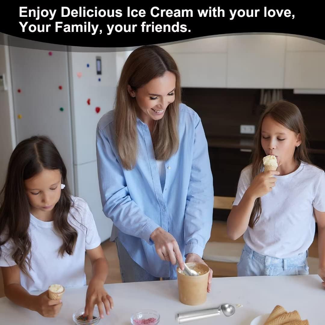 7 inch Ice Cream Scoop - One-Piece Nonstick Aluminum Ice Cream Scooper - Professional Metal Ice Cream Spoon - Durable, Easy to Use & Clean - Lightweight Cookie Spoon - Scoop Ice Cream (Sliver)