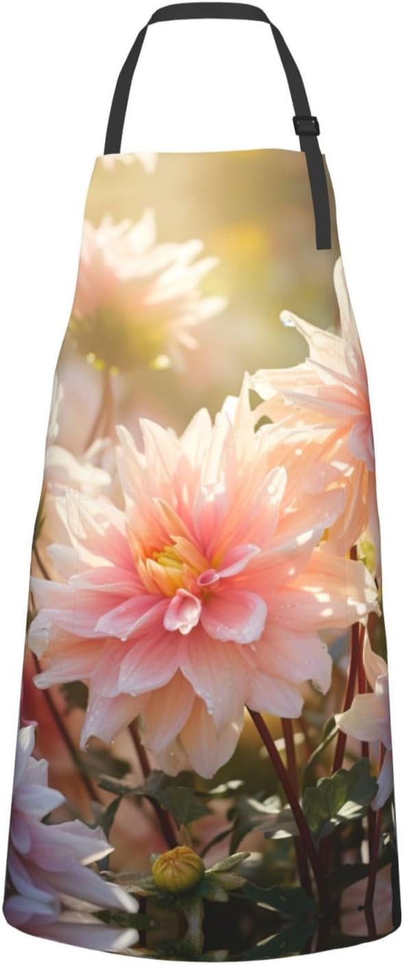 Flower print Waterproof apron with pocket adjustable cooking apron for