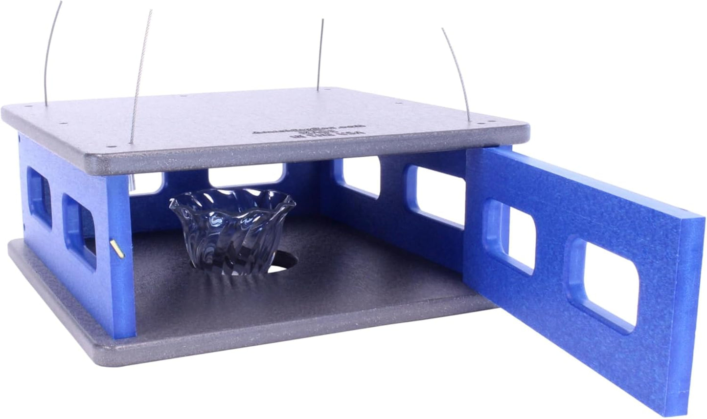 AmishToyBox.com Bluebird Feeder - Hanging Block House Mealworm Feeder for Bluebirds - Amish-Made with Poly Lumber (Gray and Blue)
