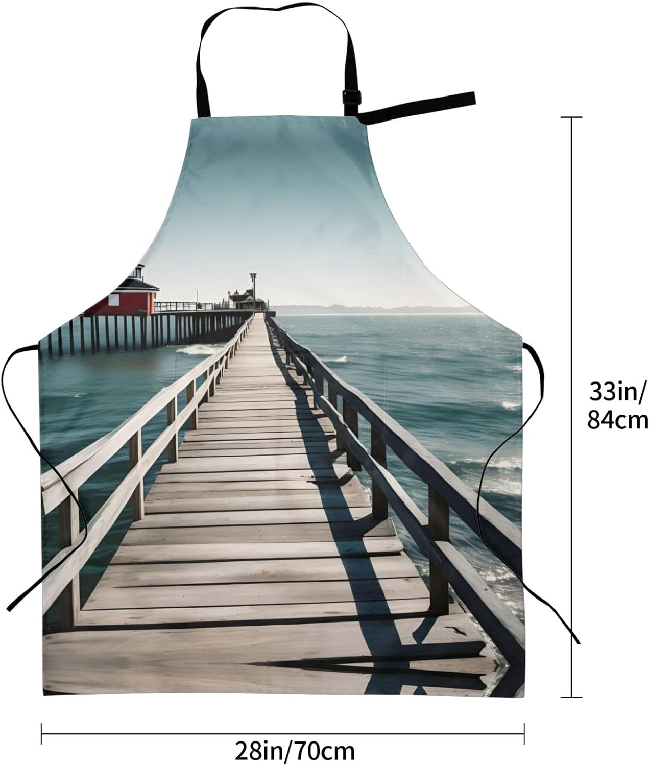 Coastal Pier print Waterproof chef's apron with pocket apron for kitchen cooking baking barbecue and gardening