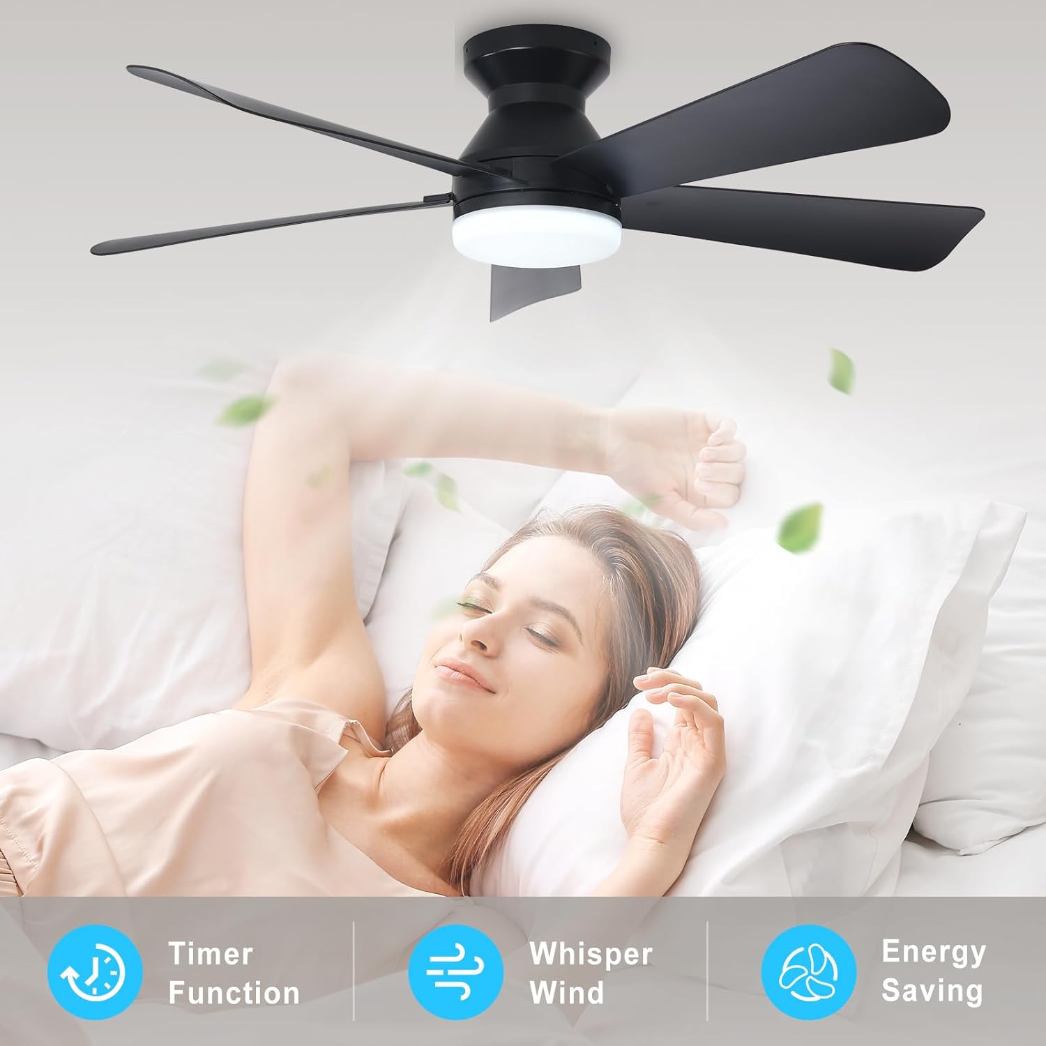 Depuley Modern Ceiling Fan with Light: 42-Inch Black Small Fans for Be