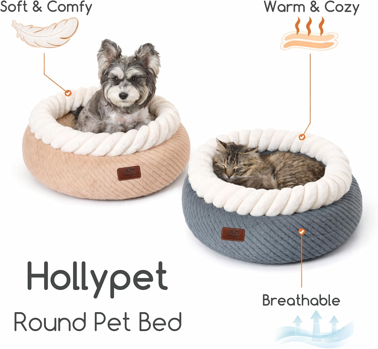 Hollypet Cat Bed for Indoor Cats Kitty Beds, Round Washable Fluffy Sma