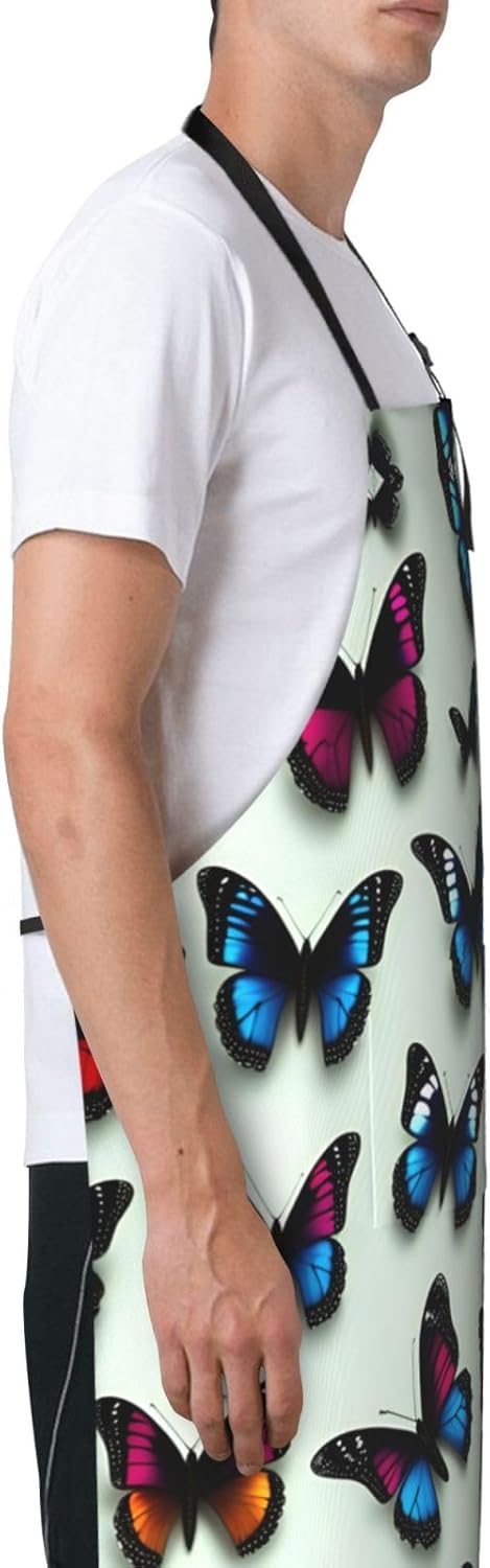 Butterfly and cello print Waterproof apron with pocket adjustable cooking apron for adult kitchen bibs to bake