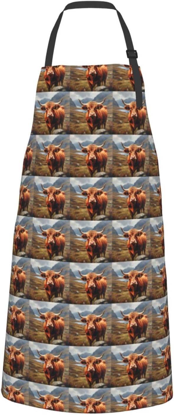 YANYU Cow Print 28x33 In Kitchen Apron Stylish Chef Apron with Pockets for Cooking Baking Painting