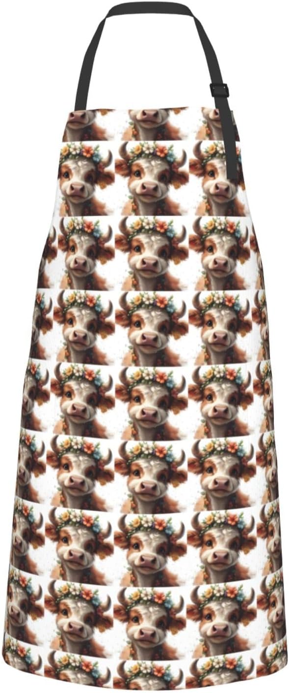 YANYU Animal cow Print 28x33 In Kitchen Apron Stylish Chef Apron with Pockets for Cooking Baking Painting