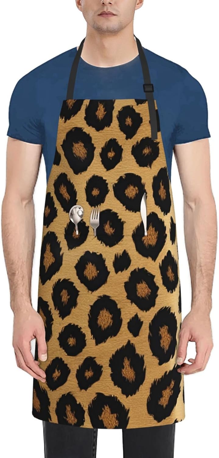 YANYU Leopard Print Print 28x33 In Kitchen Apron Stylish Chef Apron wi