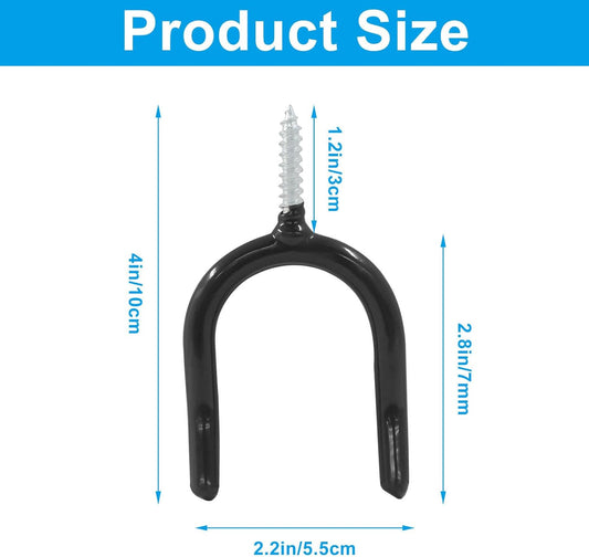 6pcs Heavy Duty Screw-in U-Shaped Utility Hooks, Black Corrosion-Resistant Wall Mounted Utility Hooks for Garage Storage and Garden Tools, Durable Steel Construction with Anti-Rust Coating