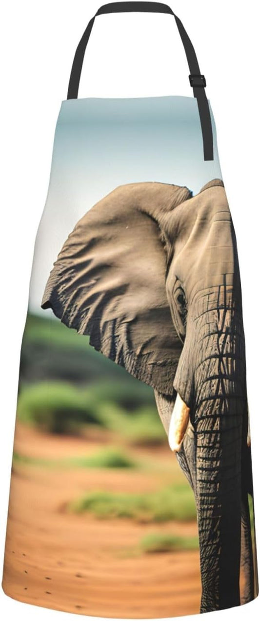African Elephant print Waterproof chef's apron with pocket apron for kitchen cooking baking barbecue and gardening
