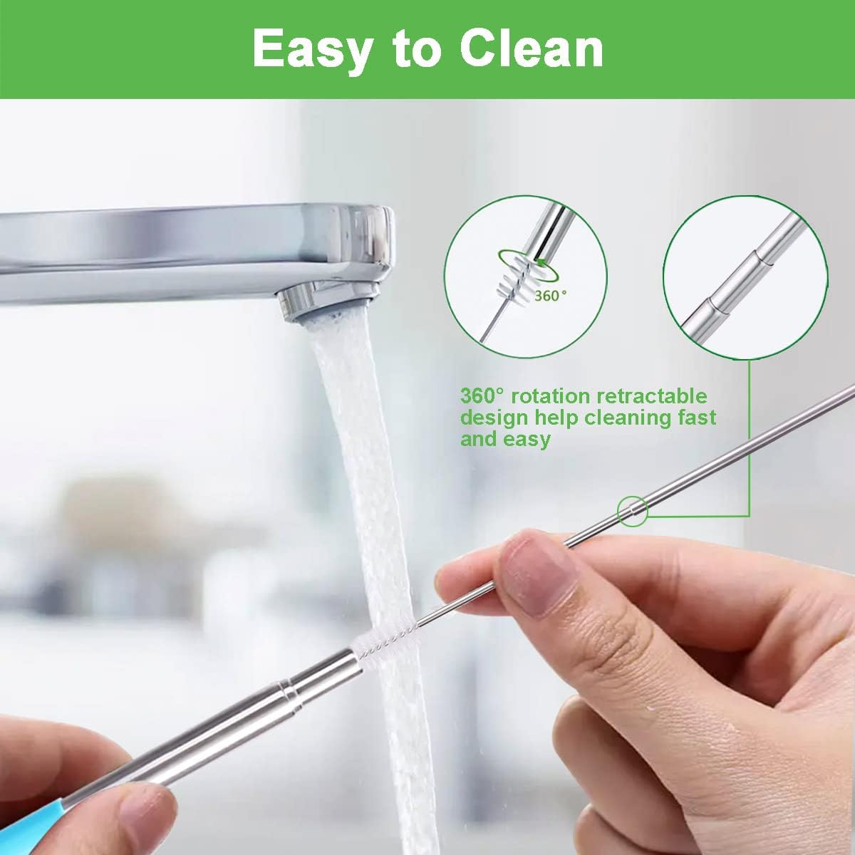 Kynup Reusable Metal Straws (4Packs), Collapsible Travel Drinking Stra