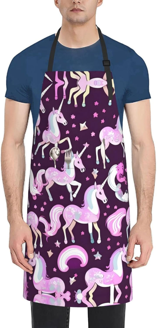 Unicorns Red print Waterproof apron with pocket adjustable cooking apron for adult kitchen bibs to bake