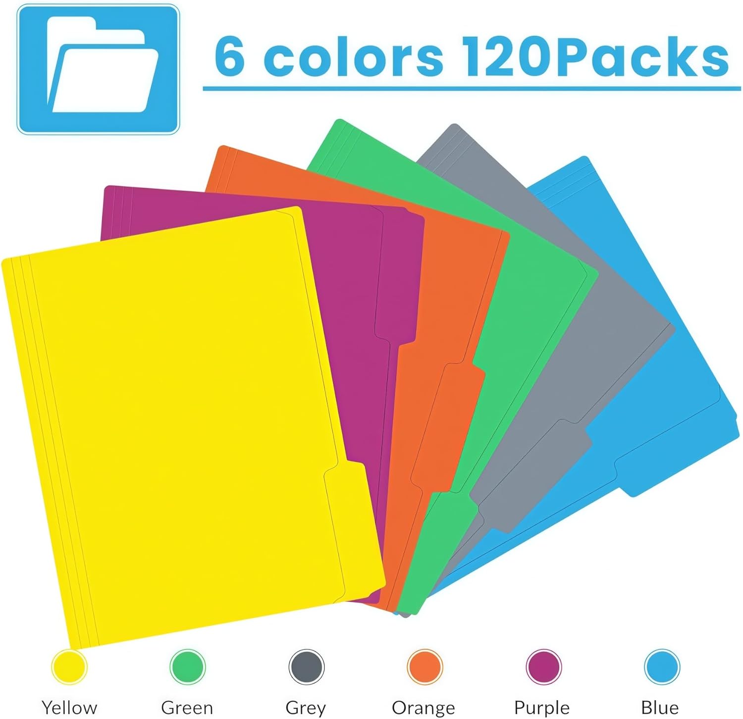 120 Pack Colored File Folders, 1/3 Cut Tab Letter Size 8.5" x 11" Mani