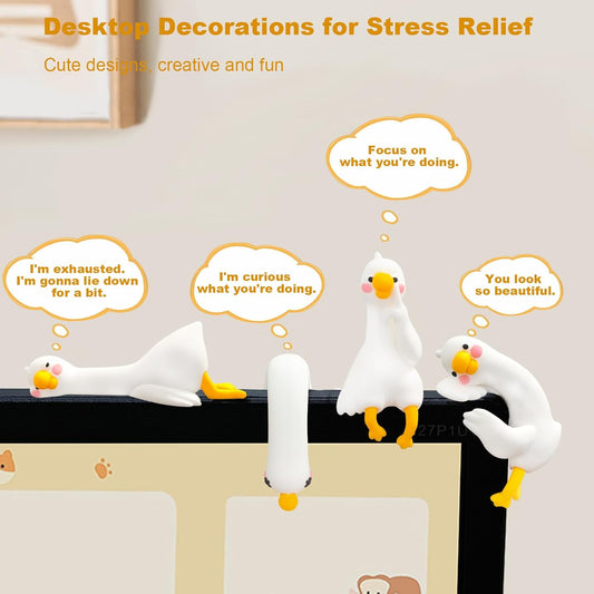 4 PCS Resin Goose Figurine Computer Monitor Decor,Cute Mini Goose Stat
