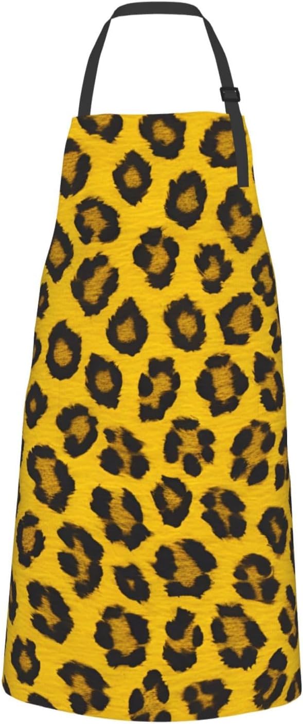 Yellow Leopard Print 28x33 In Kitchen Apron Stylish Chef Apron with Pockets for Cooking Baking Painting