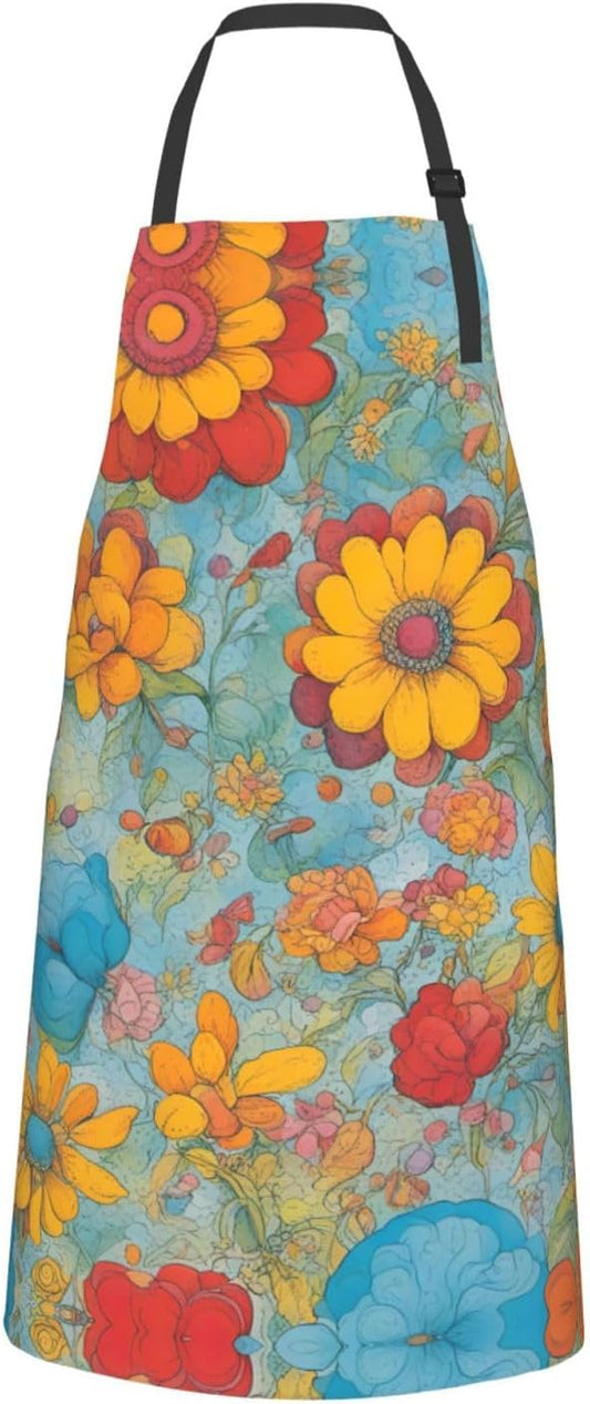 Bright Color print Waterproof chef's apron with pocket apron for kitchen cooking baking barbecue and gardening