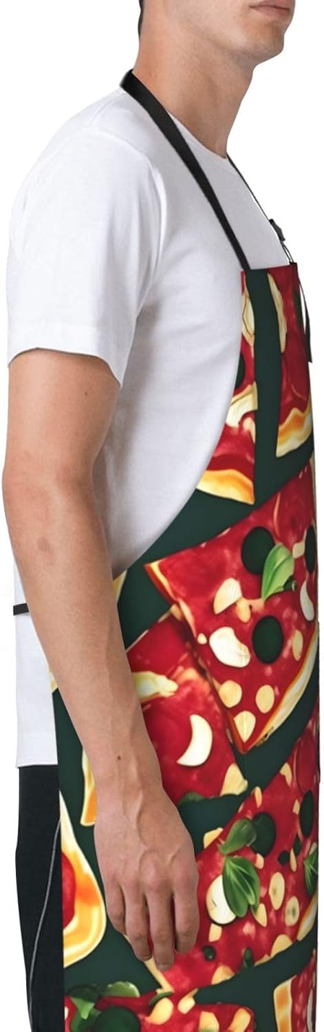 Pizza Pattern print Waterproof chef's apron with pocket apron for kitchen cooking baking barbecue and gardening