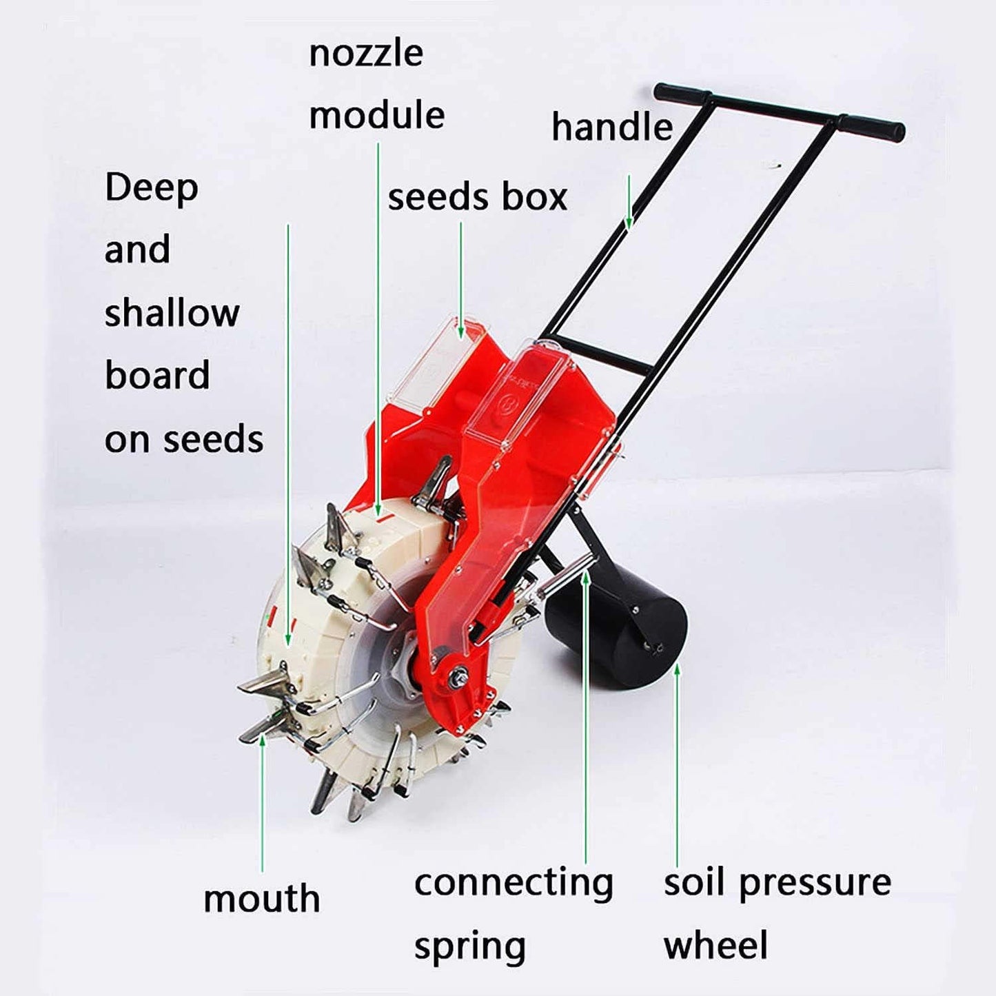 Hand-Push Seed Planter & Fertilizer Machine - 10-Port Precision Roller Seeder for Corn, Soybeans, Peanuts, Lawn & Garden - 5 Seed Plates for Easy Planting