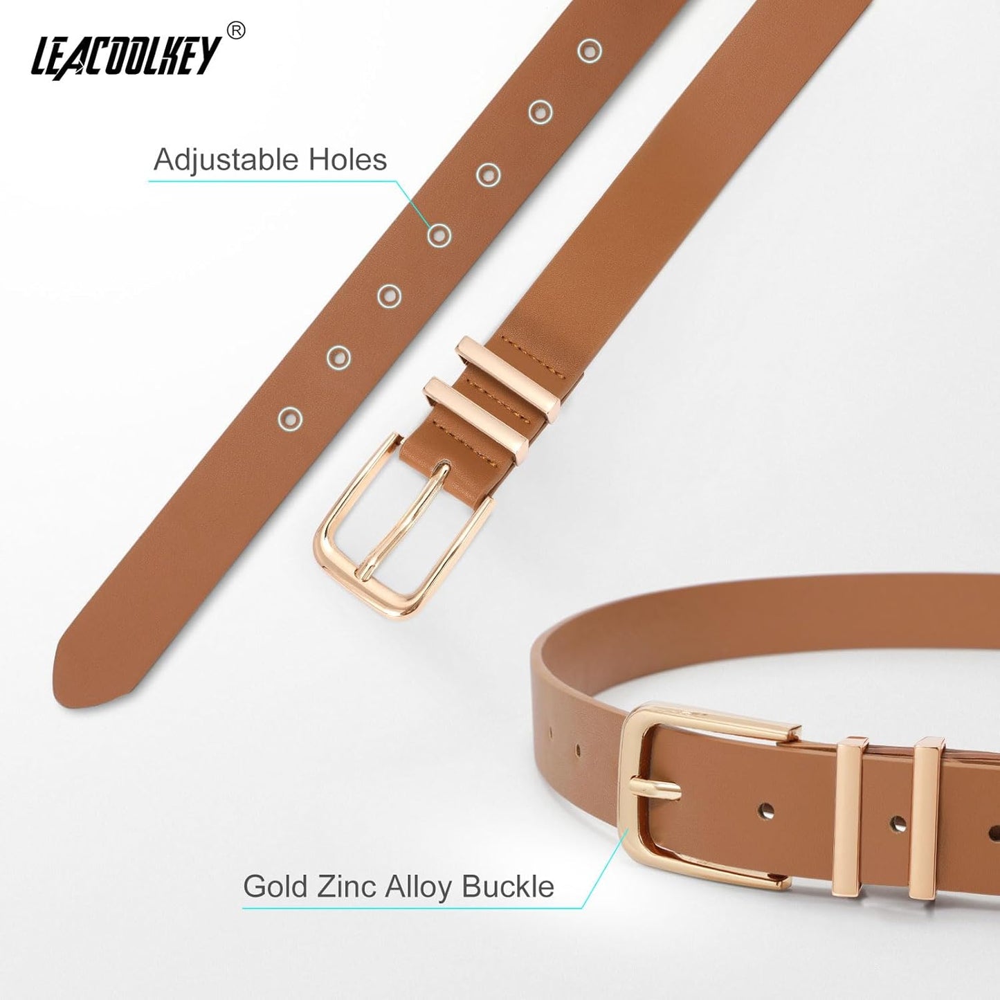 LEACOOLKEY 3 Pack Women's Leather Belts for Jeans Dress Pants Fashion 