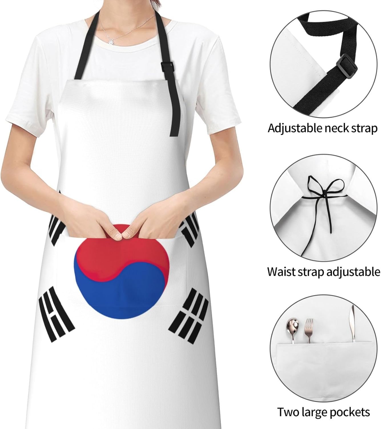 Flag of Republic of Korea print Waterproof chef's apron with pocket apron for kitchen cooking baking barbecue and gardening