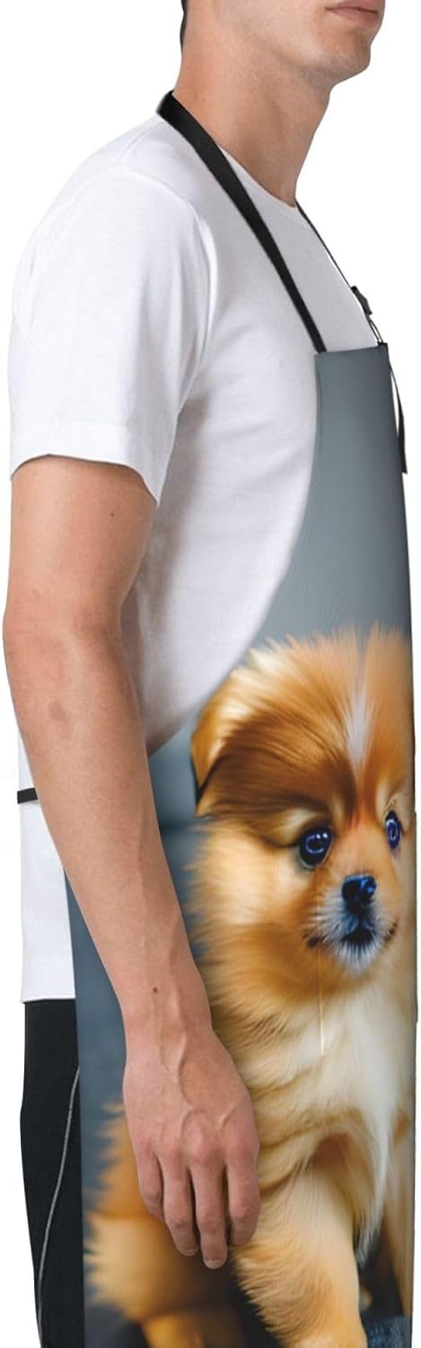 Pomeranians Puppies and Point print Waterproof chef's apron with pocket apron for kitchen cooking baking barbecue and gardening
