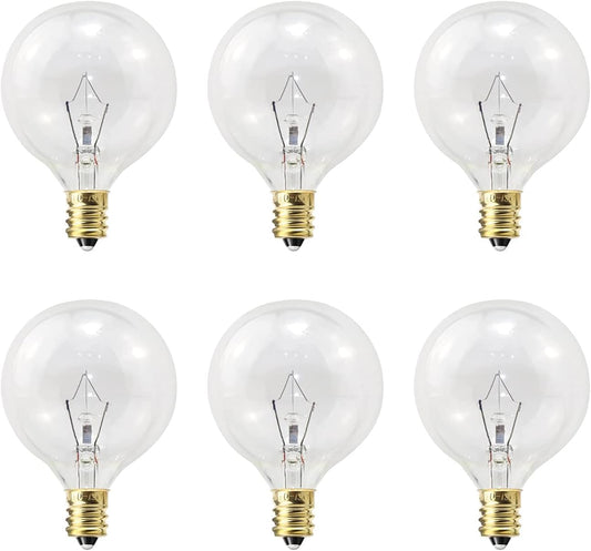 Wax Warmer Light Bulbs, G50 25 Watt for Full Size Scentsy Warmers, G16.5 Globe E12 Base Clear - Long Life-Span and Melt Wax Fast, 120 Volt (6 Pack)