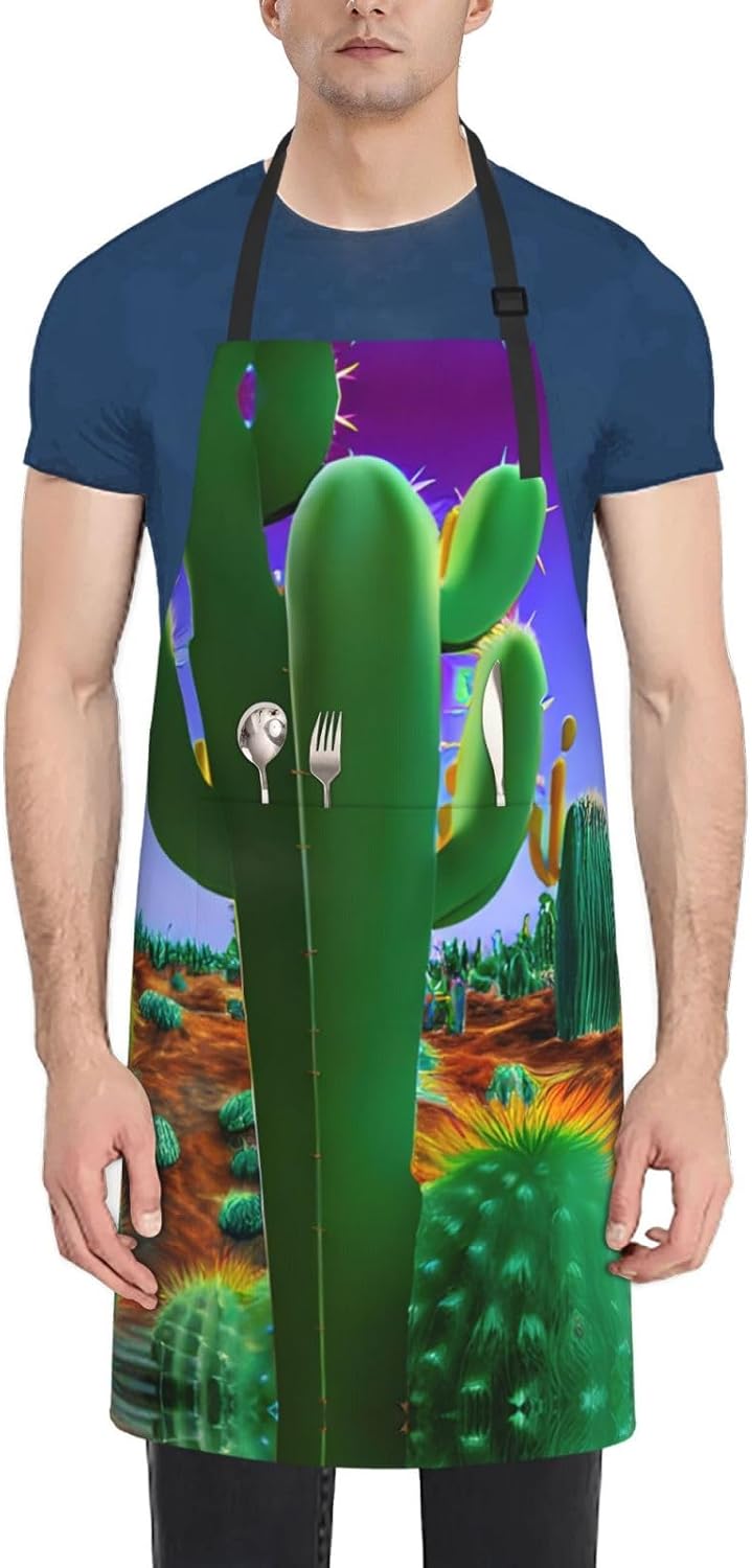 Cactus Desert Print Laundry apron 28x33 In Waterproof Kitchen Apron with Pockets for Cooking Baking