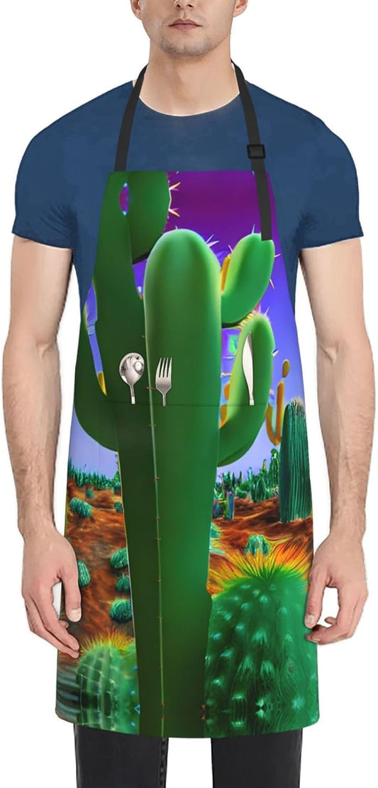 Cactus Desert Print Laundry apron 28x33 In Waterproof Kitchen Apron with Pockets for Cooking Baking