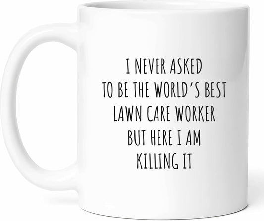 Best Lawn Care Worker Mug - Gardening Expert Coffee Cup - Landscape Technician Funny Gift From Homeowners - Turf Specialist Tea Mugs - Green Thumb Cups - 11 Oz Ceramic Gifts For Outdoor Enthusiast
