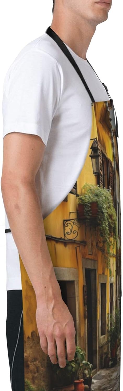 Italian Old Street print Waterproof apron with pocket adjustable cooking apron for adult kitchen bibs to bake