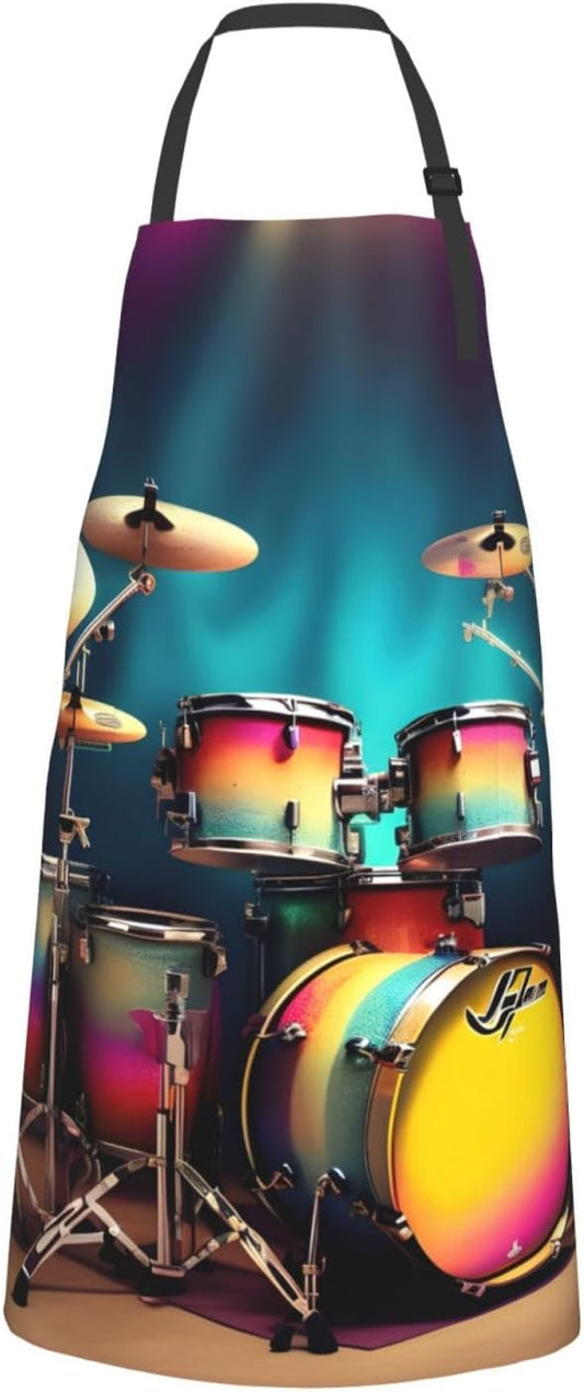 Cool Drums Set print Waterproof apron with pocket adjustable cooking apron for adult kitchen bibs to bake
