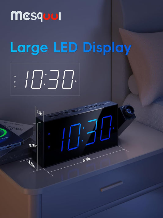 Digital Projection Alarm Clocks for Bedrooms - Large LED Display, 180°
