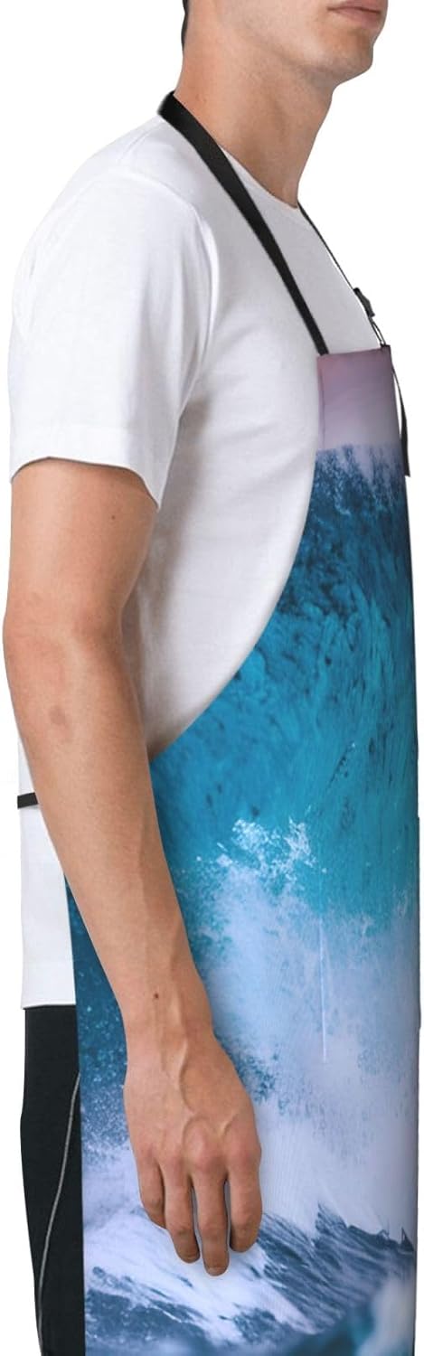 YANYU Blue Ocean Wave Print 28x33 In Kitchen Apron Stylish Chef Apron 