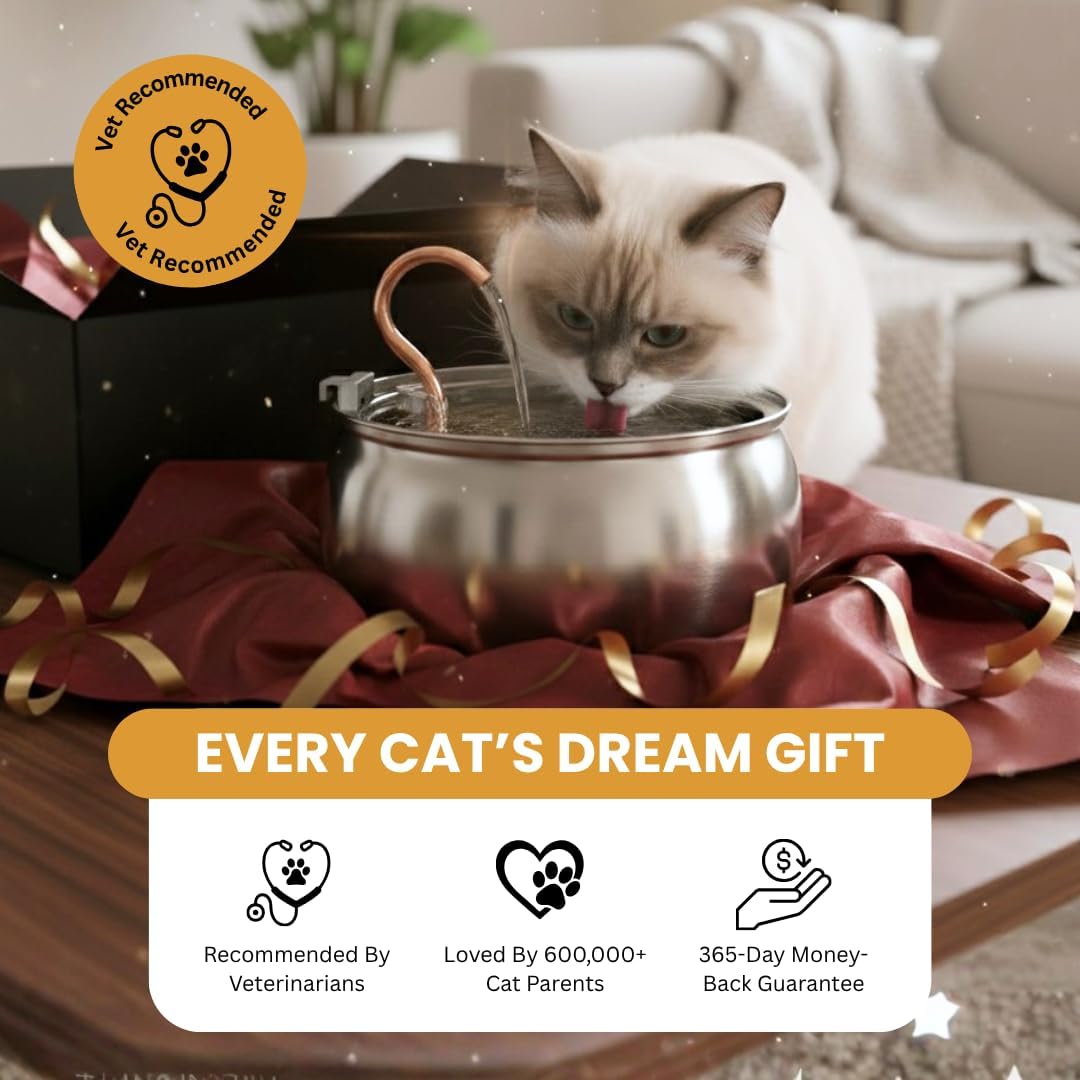 Stainless Steel Cat Water Fountain Automatic Drinking Fountain, Quiet 