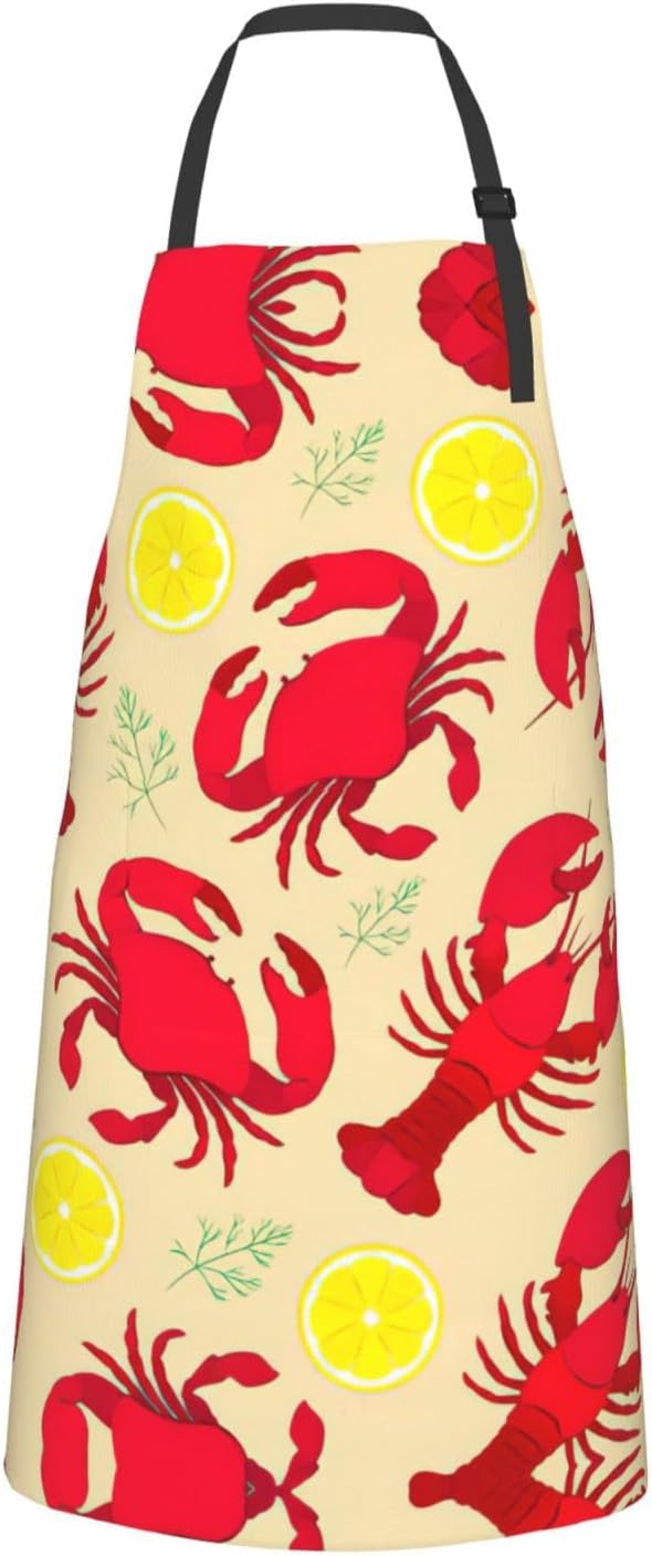 Lobster and Crab Print 28x33 In Adult Kitchen Apron with Pockets Versatile Chef Smock for Cooking Baking