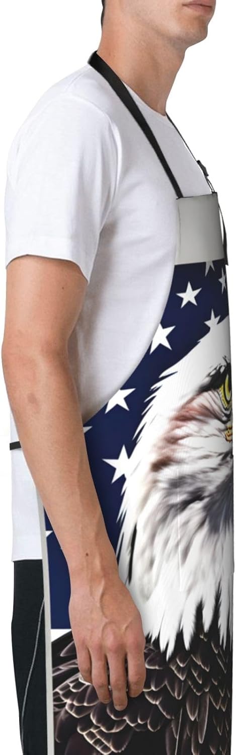 Bald Eagle Flag print Waterproof chef's apron with pocket apron for kitchen cooking baking barbecue and gardening