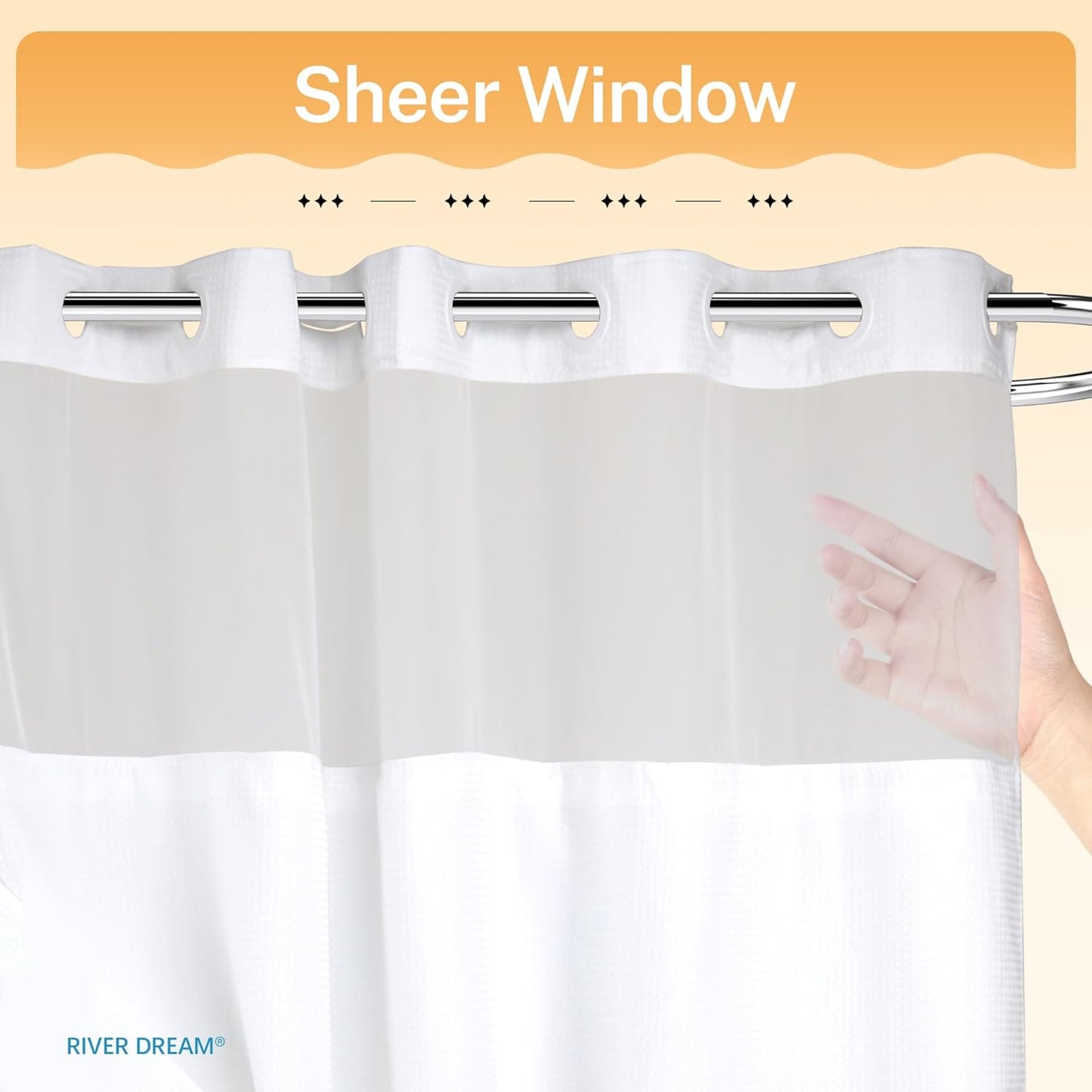 River Dream Heavyweight No Hooks Required Dotted Waffle Weave Shower Curtain with Snap in Liner，Bathroom Curtains Shower Set - 71W x 74H,Hotel Grade,Spa Like Bath Curtain,White
