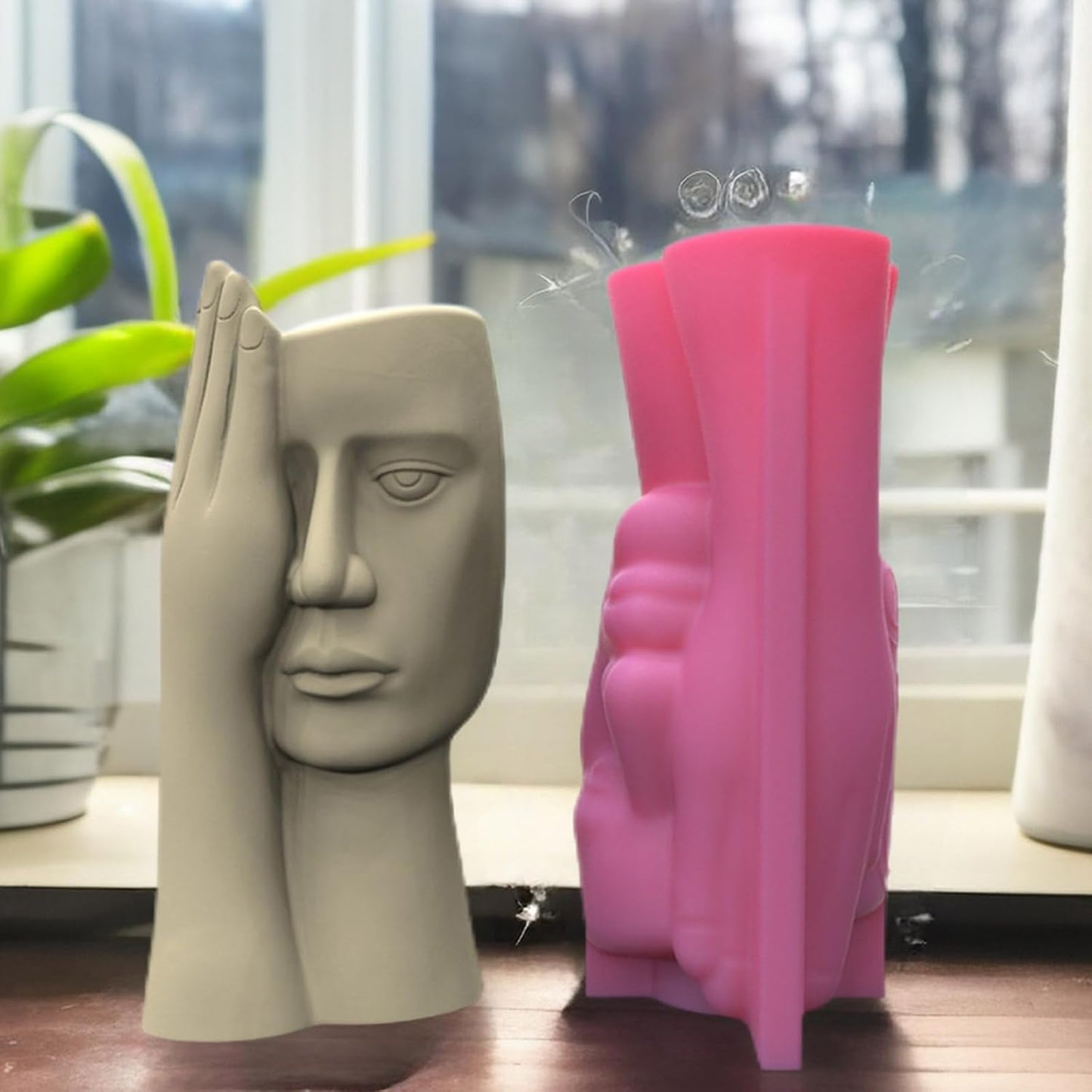 Planter Vase Moulds Screened Human Face Shape Cements Silicone for Han