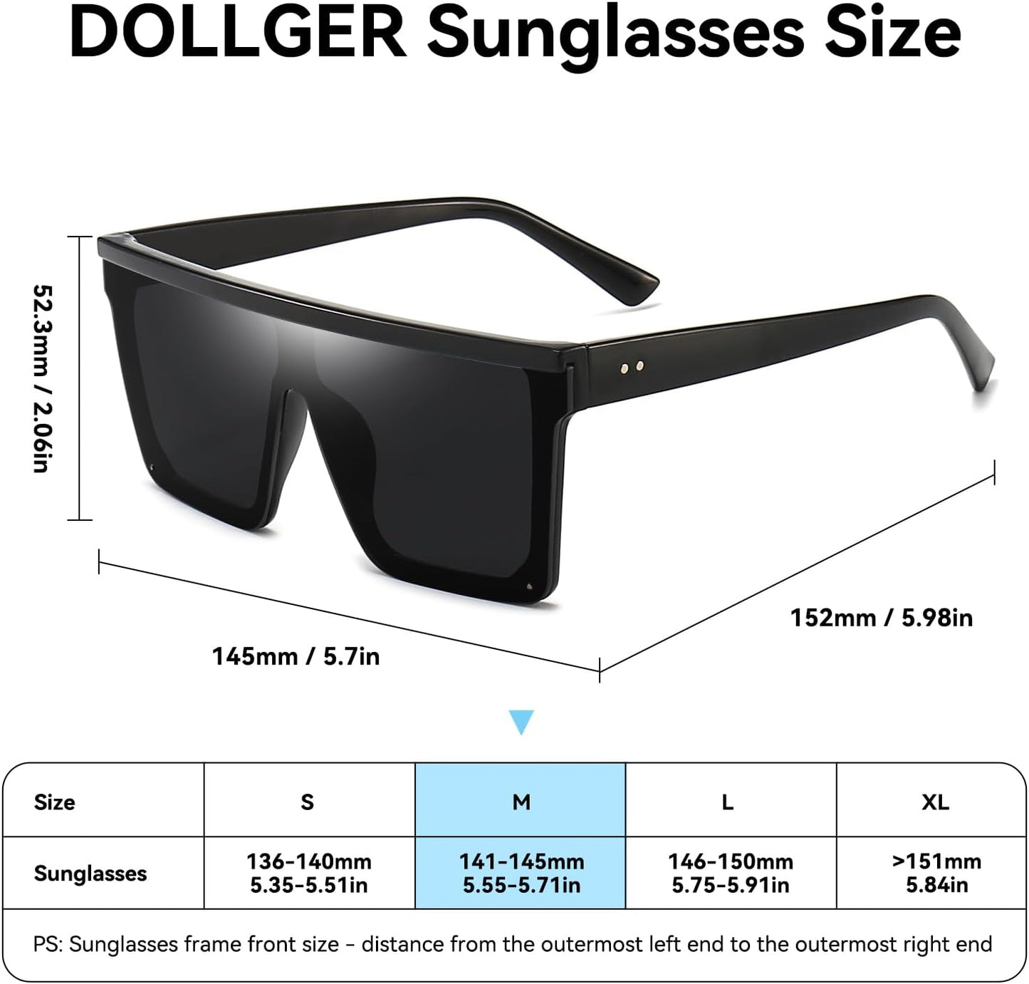 Dollger Square Oversized Sunglasses for Women Men Fashion Flat Top Big